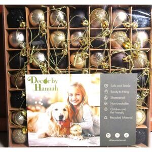 Decor by Hannah Black & Gold Christmas Baubles 49pc 30mm Shatterproof Ornaments